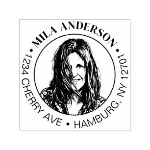 Custom Photo, Name and Return Wood Address  Self-inking Stamp