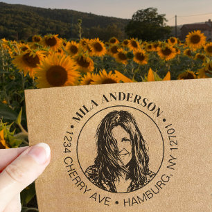 Custom Photo, Name and Return Wood Address Self-inking Stamp