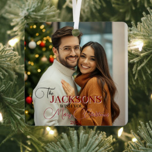 Custom photo, name and text Christmas Metal Tree Decoration