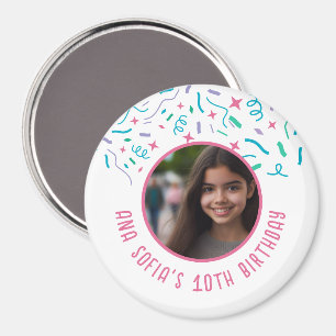 Custom Photo Name Any Age Confetti Birthday Magnet