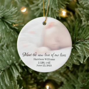 Custom photo name Baby Birth Announcement Ceramic Tree Decoration