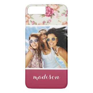 Custom Photo & Name Beautiful Peony Pattern iPhone 8 Plus/7 Plus Case