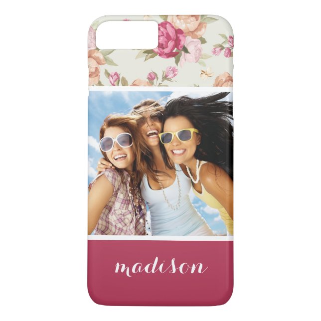 Custom Photo & Name Beautiful Peony Pattern Case-Mate iPhone Case (Back)