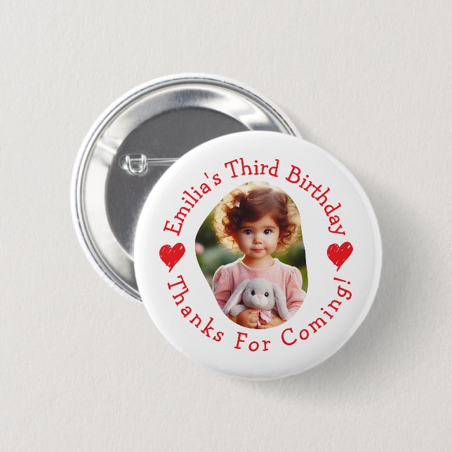Custom Photo Name Birthday Thank You Favours 6 Cm Round Badge (Front & Back)