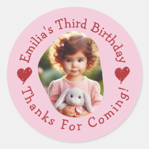 Custom Photo Name Birthday Thank You Favours Classic Round Sticker