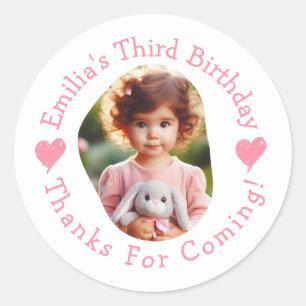 Custom Photo Name Birthday Thank You Favours Classic Round Sticker