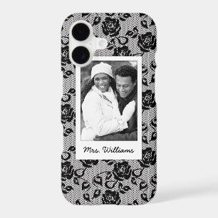 Custom Photo & Name Black lace pattern