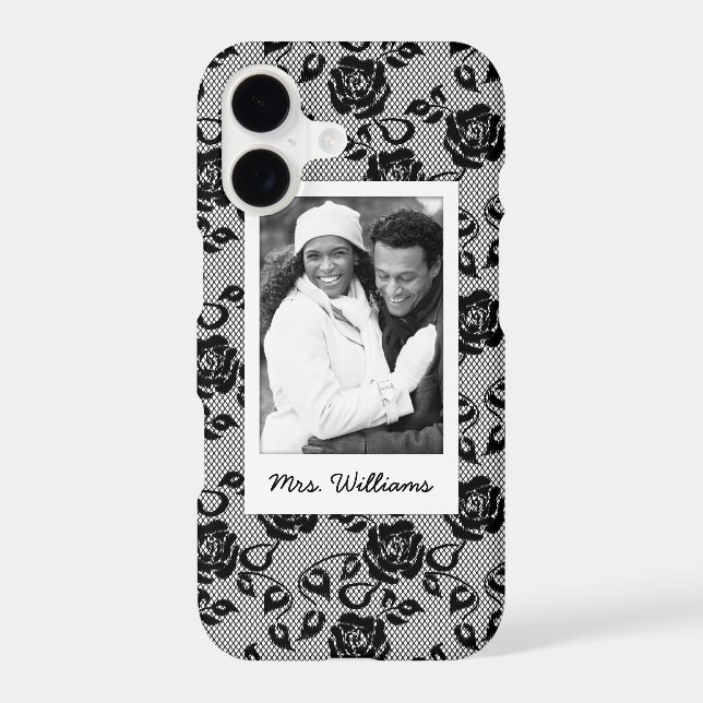 Custom Photo & Name Black lace pattern (Back)