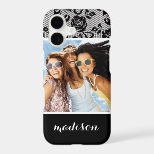 Custom Photo & Name Black lace pattern
