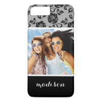 Custom Photo & Name Black lace pattern