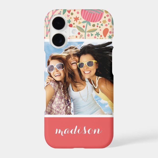 Custom Photo & Name Bright floral pattern (Back)