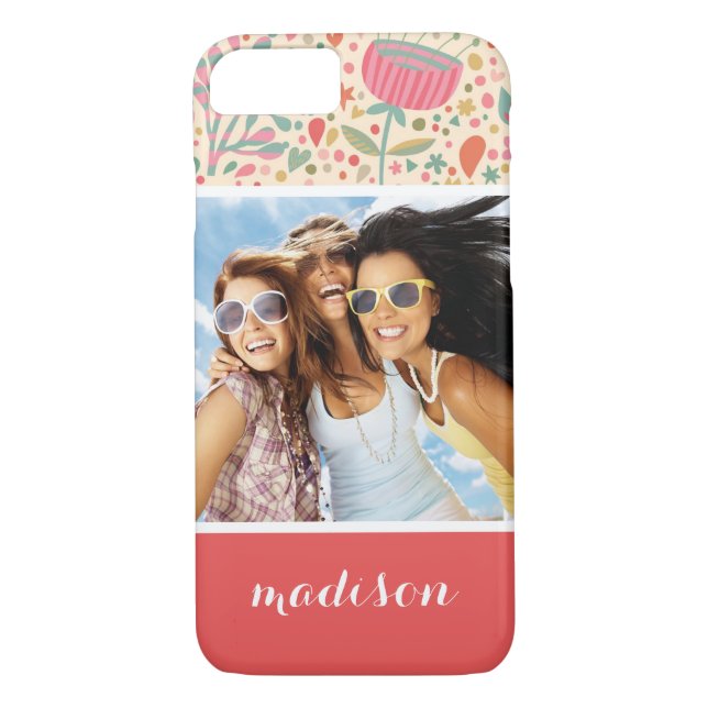 Custom Photo & Name Bright floral pattern Case-Mate iPhone Case (Back)