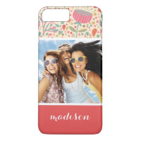 Custom Photo & Name Bright floral pattern