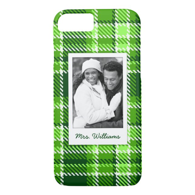 Custom Photo & Name Chequered Green Colour Pattern Case-Mate iPhone Case (Back)