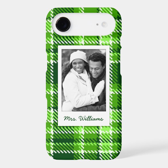 Custom Photo & Name Chequered Green Colour Pattern Case-Mate iPhone Case (Back)