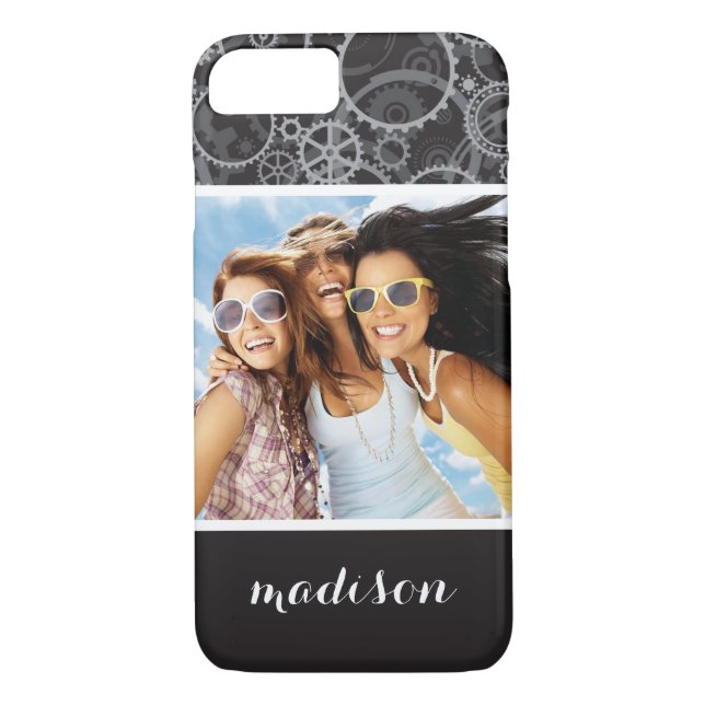 Custom Photo & Name Cogwheels pattern Case-Mate iPhone Case (Back)