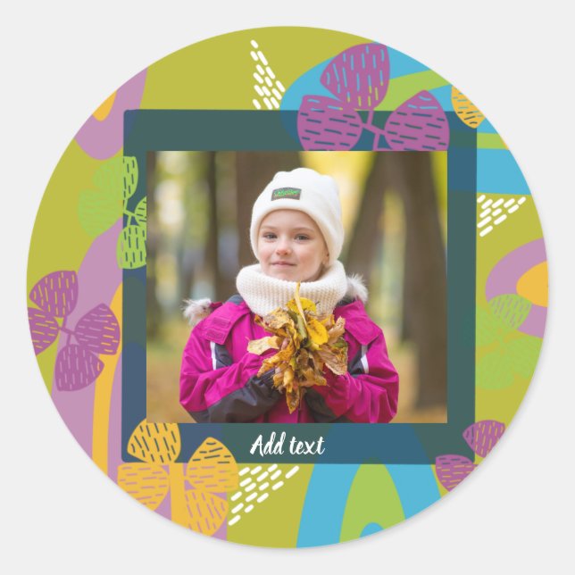 Custom photo name colourful girl kids classic round sticker (Front)