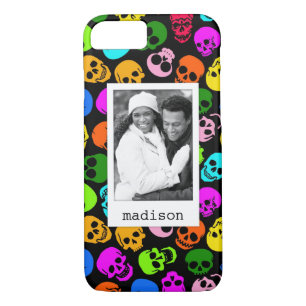 Custom Photo & Name Colourful Skulls pattern Case-Mate iPhone Case