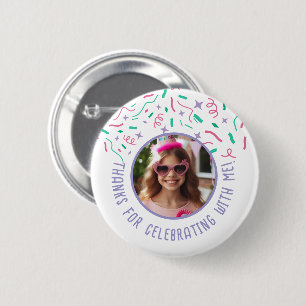 Custom Photo Name Confetti Birthday Thank You 6 Cm Round Badge