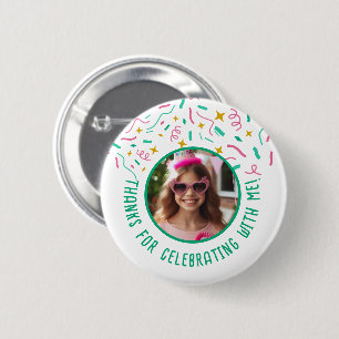 Custom Photo Name Confetti Birthday Thank You 6 Cm Round Badge