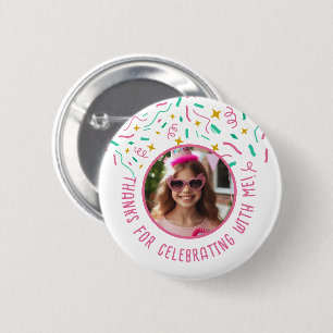 Custom Photo Name Confetti Birthday Thank You 6 Cm Round Badge