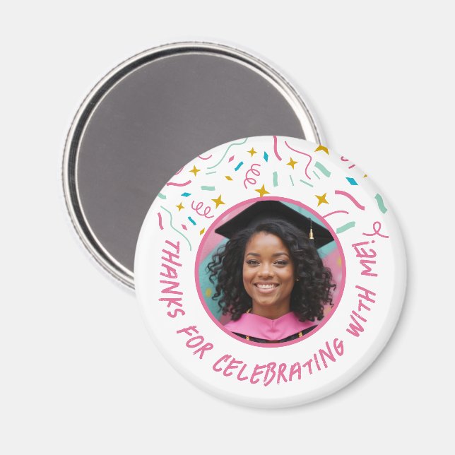Custom Photo Name Confetti Graduation Thank You  Magnet (Front/Back)