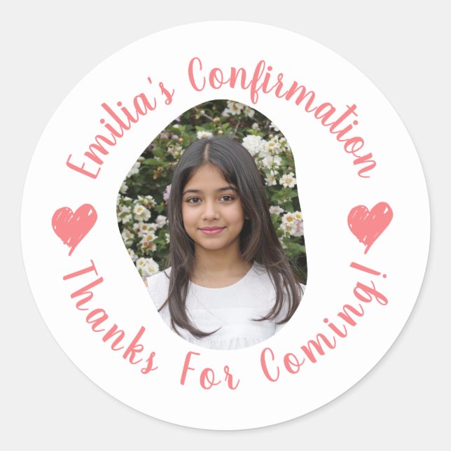 Custom Photo Name Confirmation Thank You Favours Classic Round Sticker (Front)