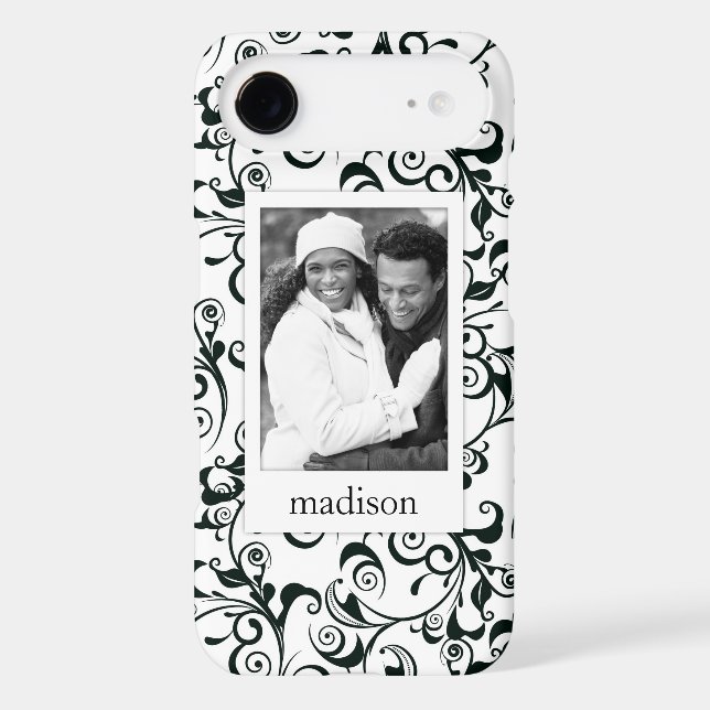 Custom Photo & Name Damask Case-Mate iPhone Case (Back)