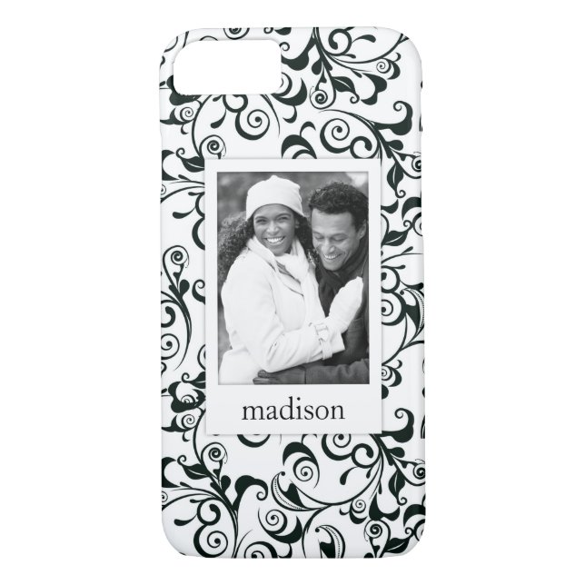 Custom Photo & Name Damask Case-Mate iPhone Case (Back)