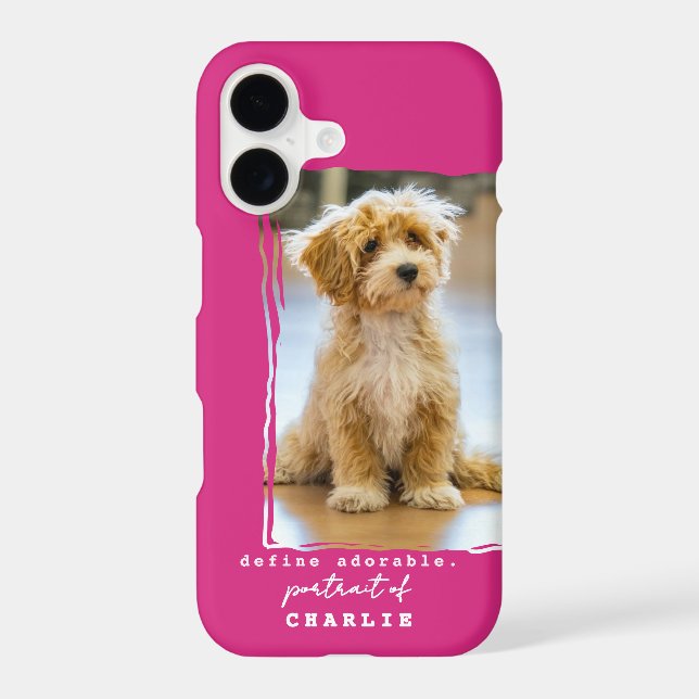 Custom Photo Name Dog Cute Funny Phrase Hot Pink   (Back)