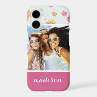 Custom Photo & Name Elegant pink roses 4