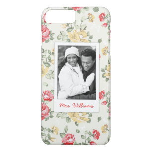 Custom Photo & Name Elegant pink roses Case-Mate iPhone Case