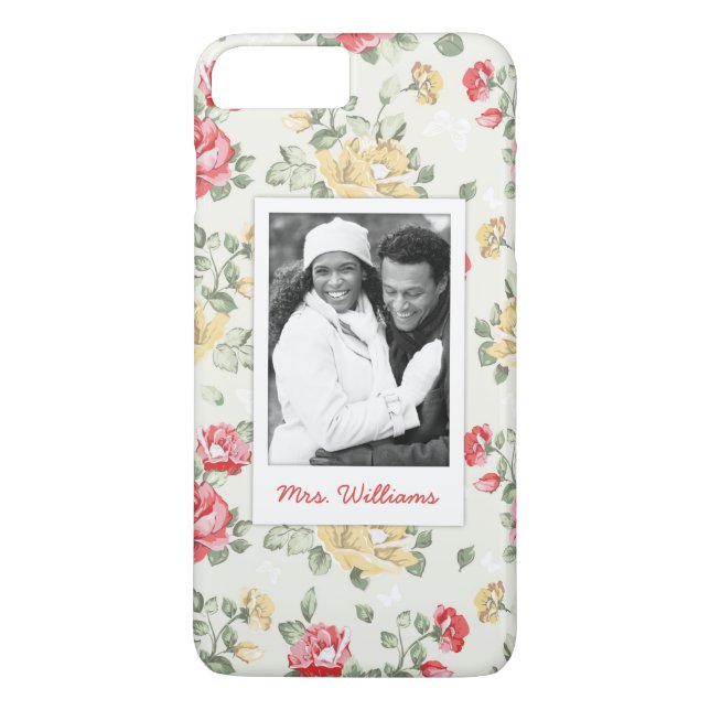 Custom Photo & Name Elegant pink roses Case-Mate iPhone Case (Back)