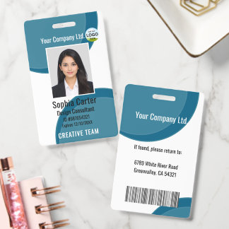 Custom Photo Name Employee ID Badge Blue Ash