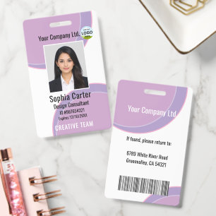 Custom Photo Name Employee ID Badge Purple
