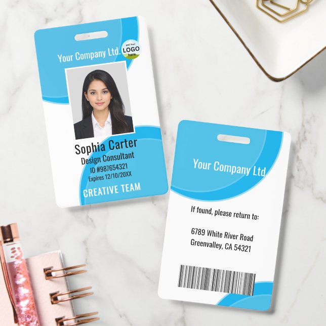 Custom Photo Name Employee ID Badge Sky (Office)