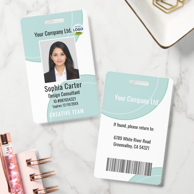 Custom Photo Name Employee ID Badge Teal (Office)