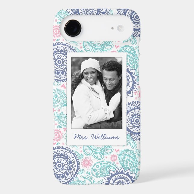 Custom Photo & Name Ethnic Paisley Pattern Case-Mate iPhone Case (Back)