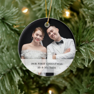 Custom Photo & Name First Christmas As Mr. & Mrs Ceramic Tree Decoration
