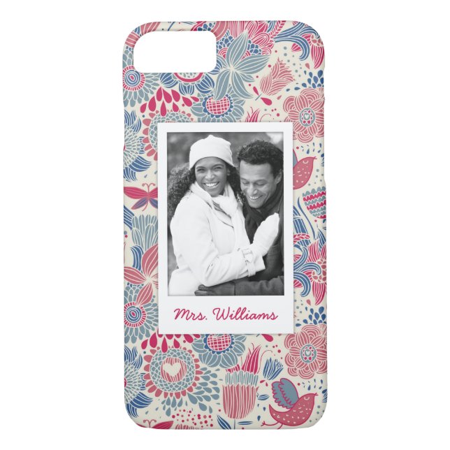 Custom Photo & Name Floral bird & butterfly design Case-Mate iPhone Case (Back)