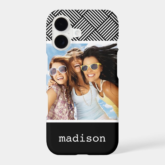 Custom Photo & Name Geometric checked texture (Back)