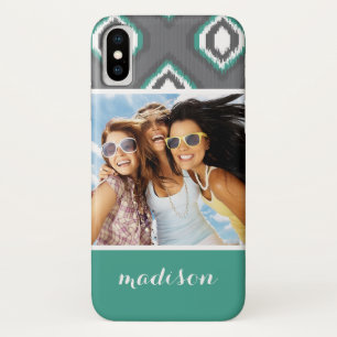Custom Photo & Name Geometric Retro Ikat Pattern Case-Mate iPhone Case