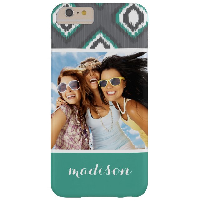 Custom Photo & Name Geometric Retro Ikat Pattern Case-Mate iPhone Case (Back)