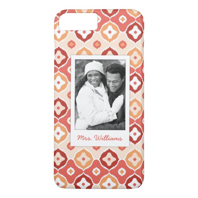 Custom Photo & Name Golden ikat geometric pattern Case-Mate iPhone Case (Back)