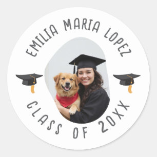 Custom Photo Name Graduation Cap Keepsake Classic Round Sticker