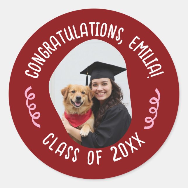 Custom Photo Name Graduation Congratulations Grad Classic Round Sticker (Front)