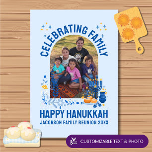 Custom Photo Name HANUKKAH FAMILY REUNION  Tea Towel