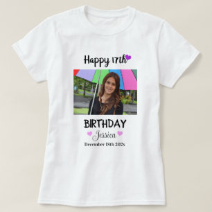 Custom Photo & Name Happy 17th Birthday Womens T-Shirt