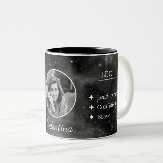 Custom Photo & Name Leo Zodiac Coffee Mug (Front Right)