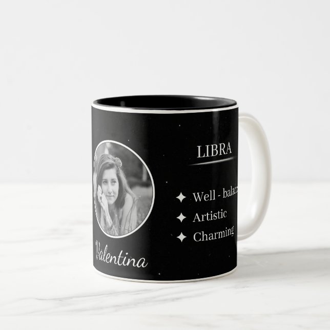 Custom Photo & Name Libra Zodiac Trait Mug (Front Right)